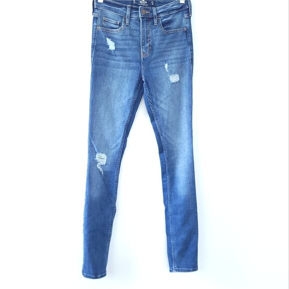 Hollister Denim - Hollister High Rise Super Skinny 1L 25w, 30Inseam Distressed Jeans Denim Blue